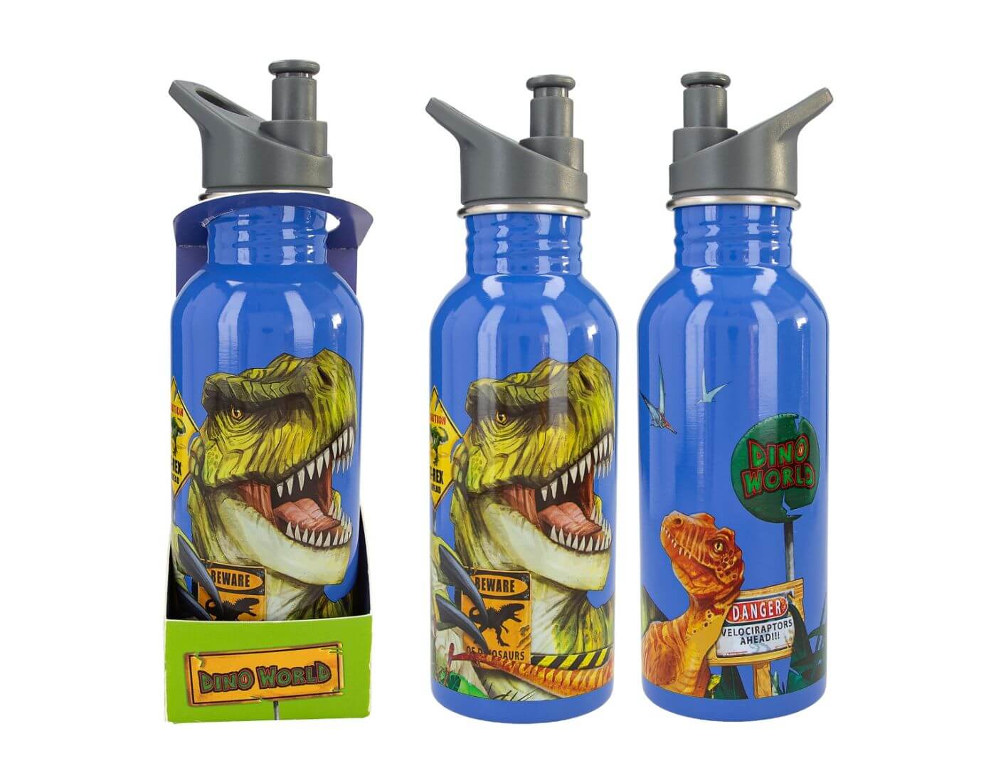 Dino World Trinkflasche Edelstahl DANGER