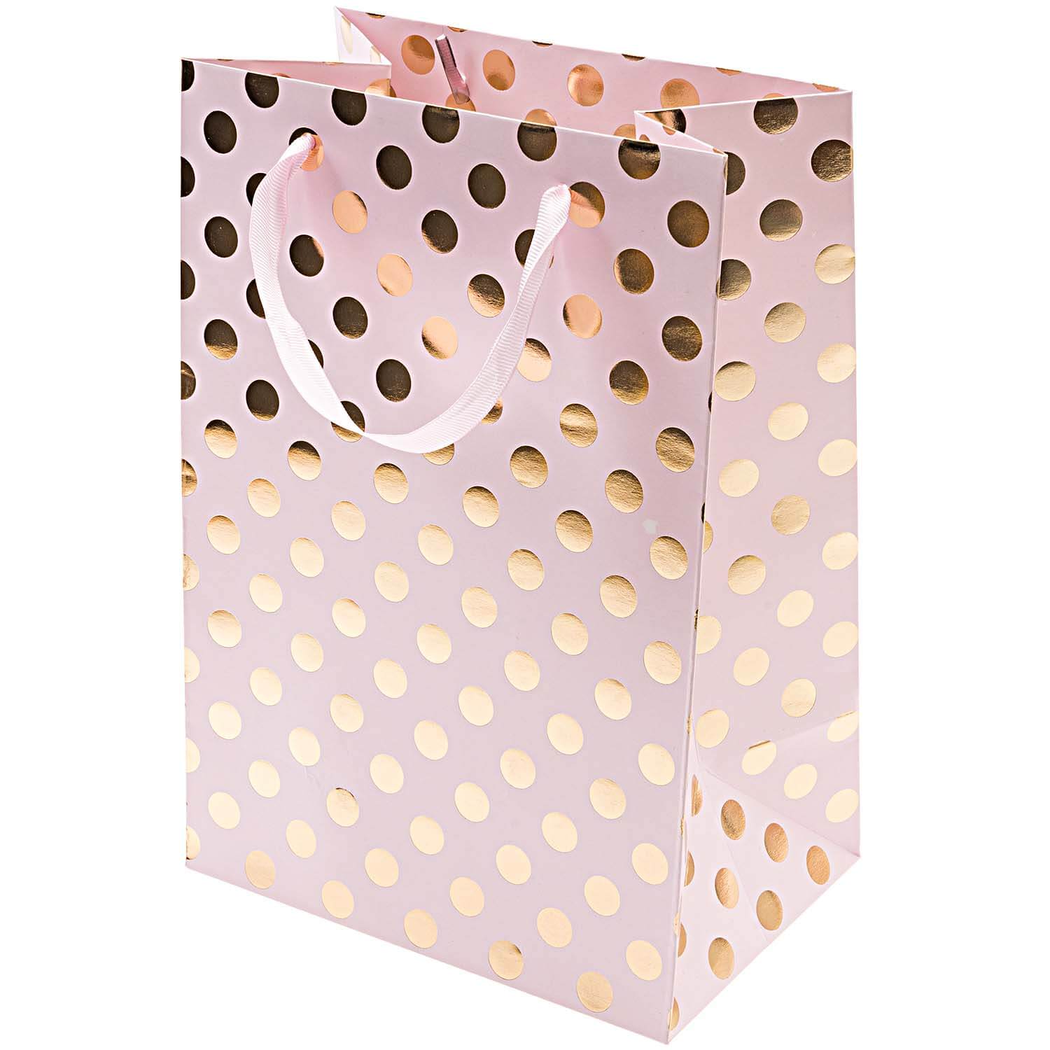 99001-71-49_1-1 Rico Design Geschenktüte rosa Punkte gold 18x26x12cm