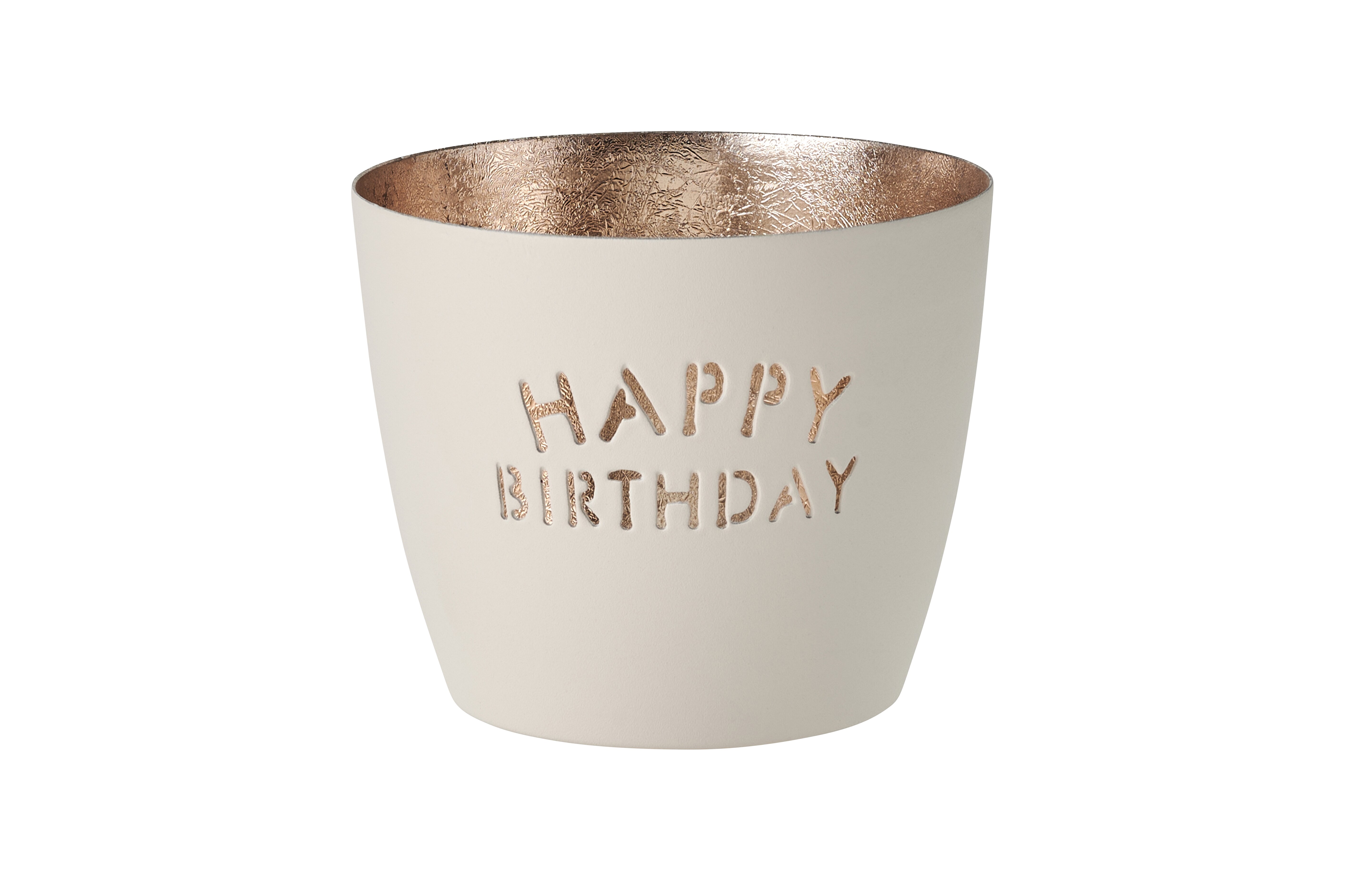 1063404001 Madras, Windlicht, M, Happy Birthday, weiß/gold