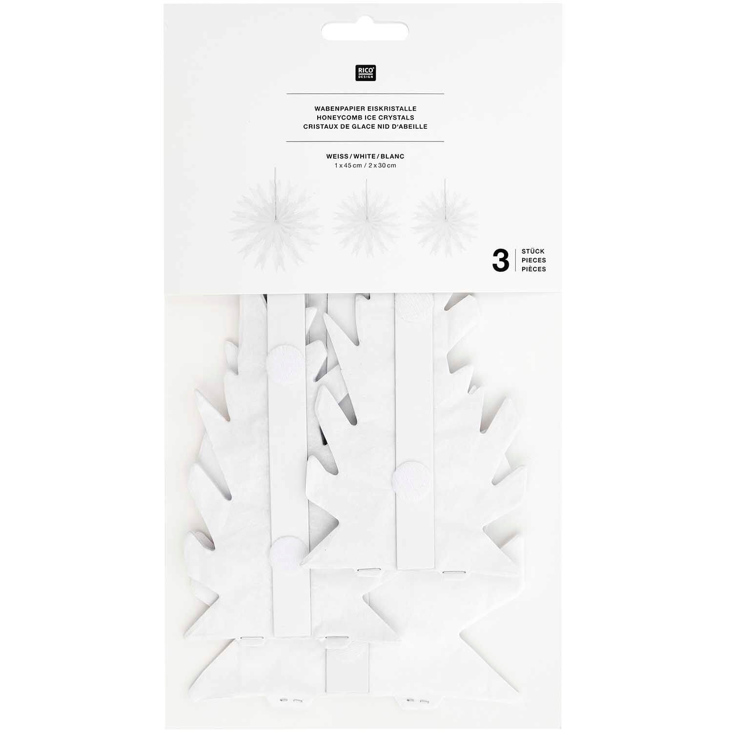 400476_2-1 Rico Design Wabenpapiersterne Eiskristall weiß 3 Stück