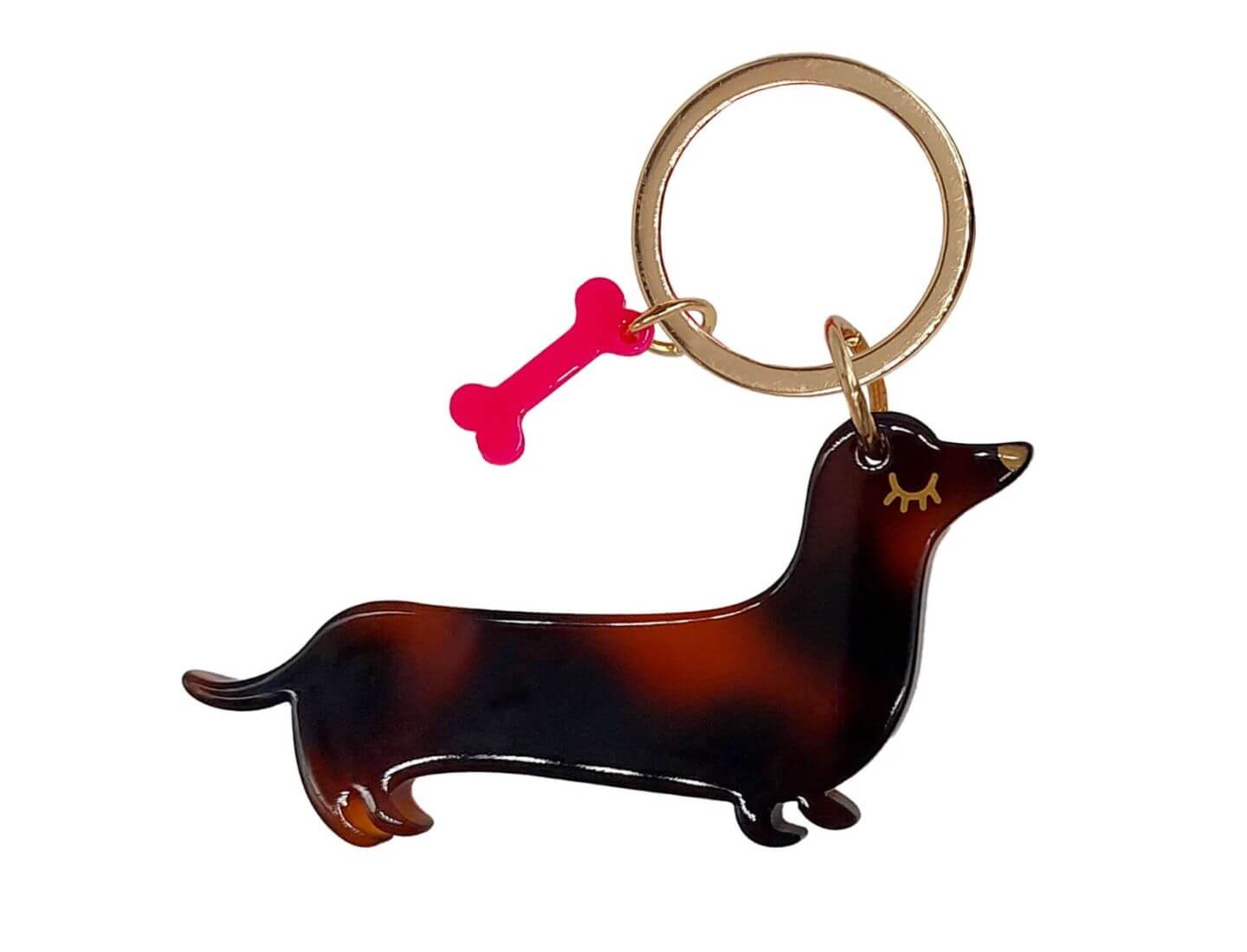 Schlüsselanhänger "Dackel" braun gemustert mit Pullover gelb mit Pfötchen