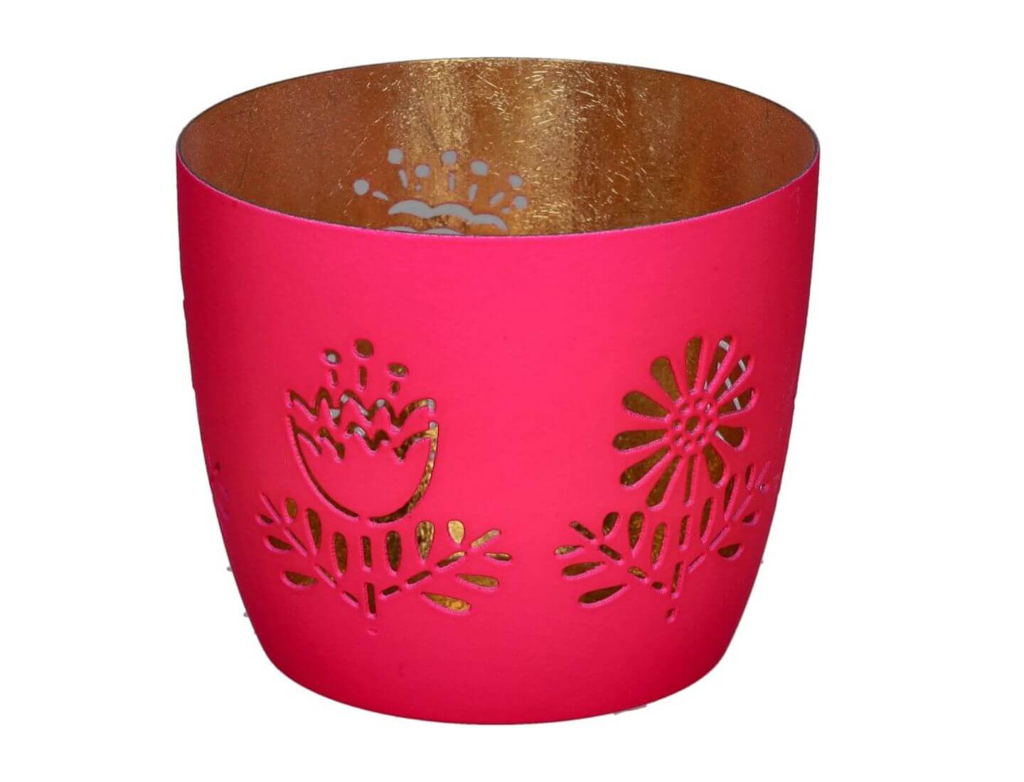 MADRAS Windlicht, M, Blumen - hot pink/ gold