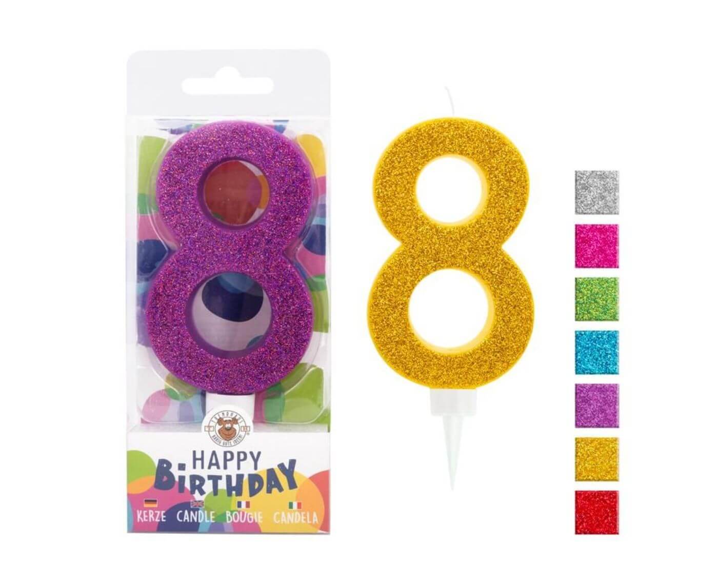 BIRTHDAY FUN Zahlenkerze 8 Glitter Maxi BIRTHDAY FUN Zahlenkerze 8 Glitter Maxi