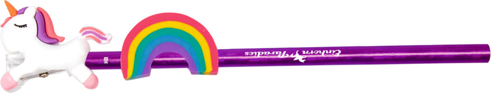 Bleistift mit Anspitzer & Radierer - Einhorn-Paradies, sort.