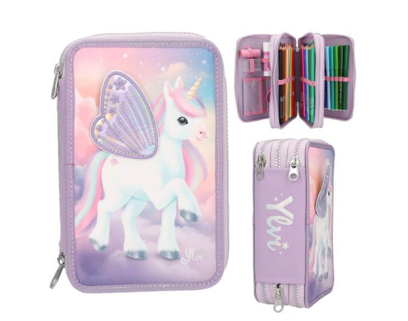 Ylvi 3 Fach Federtasche mit appliziertem Flügel