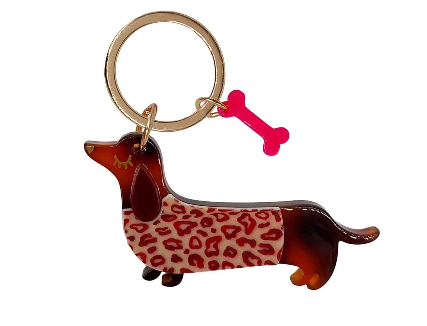 Schlüsselanhänger "Dackel" braun gemustert mit Pullover Leo rot
