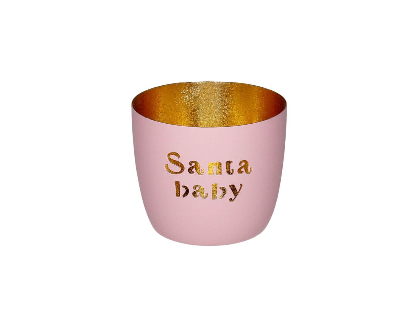 Madras, Windlicht, M, Motiv: Santa baby, rosa/gold