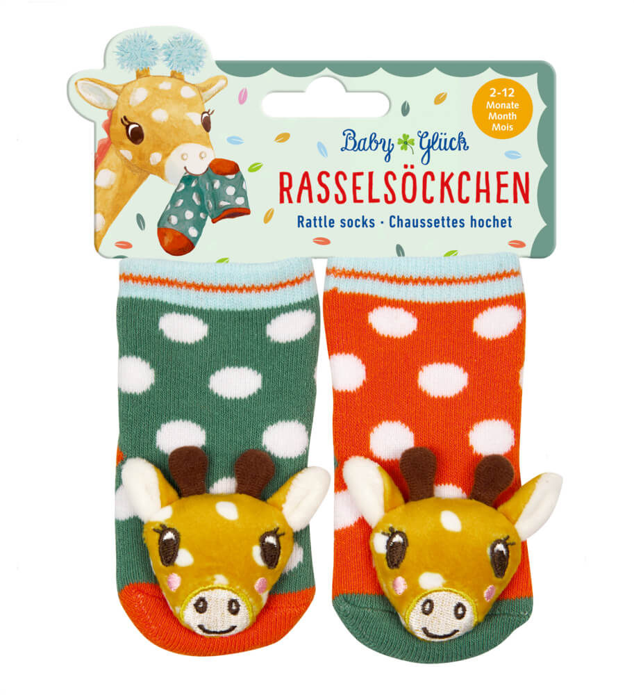 Rasselsöckchen Giraffe - BabyGlück, one size (2-12 Monate)