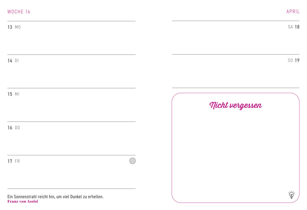 Kleiner Wochenkalender: Mein Jahr 2026 Blätter (All about pink)