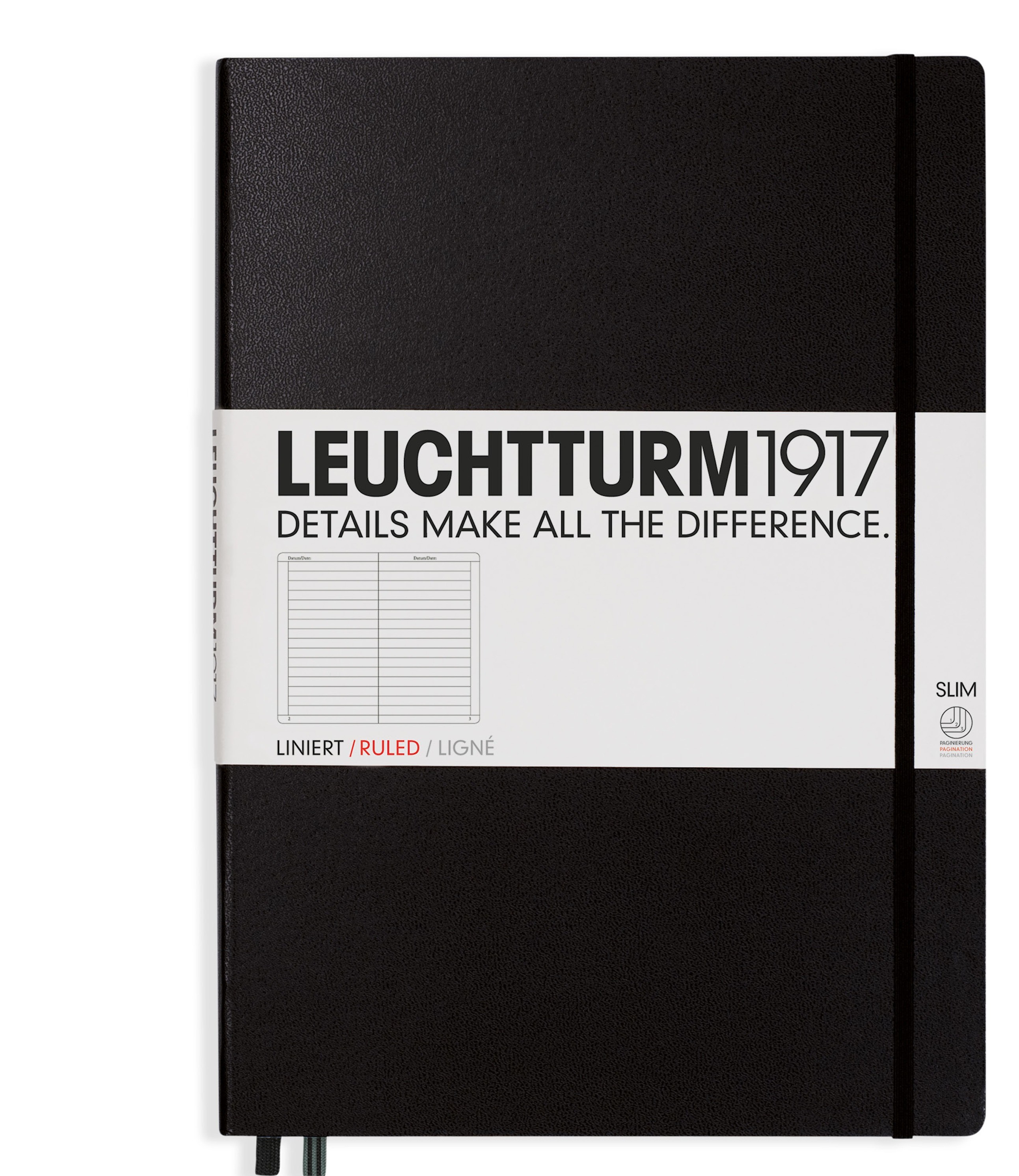 Notizbuch Master Slim (A4+), Hardcover, 123 nummerierte Seiten, Schwarz, Liniert