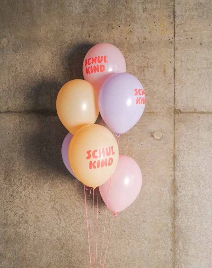 Schulkind Luftballon 6er Set | rosa-Mix