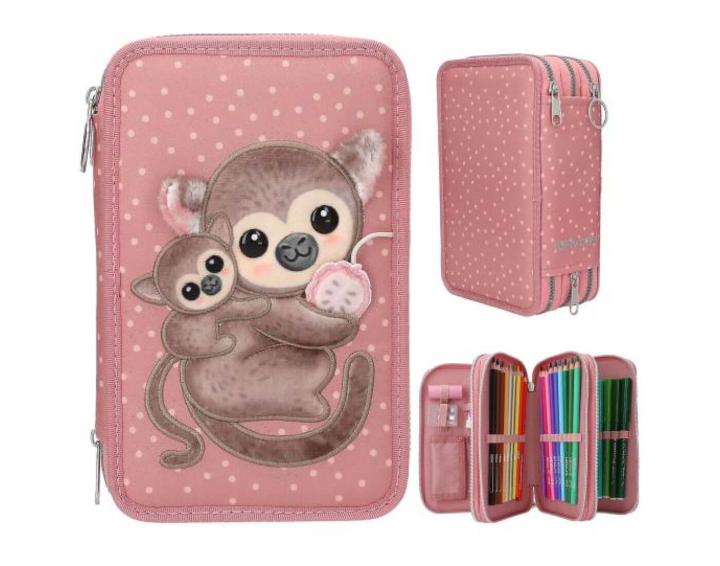 TOPModel 3 Fach Federtasche Affen Applikation JUICY