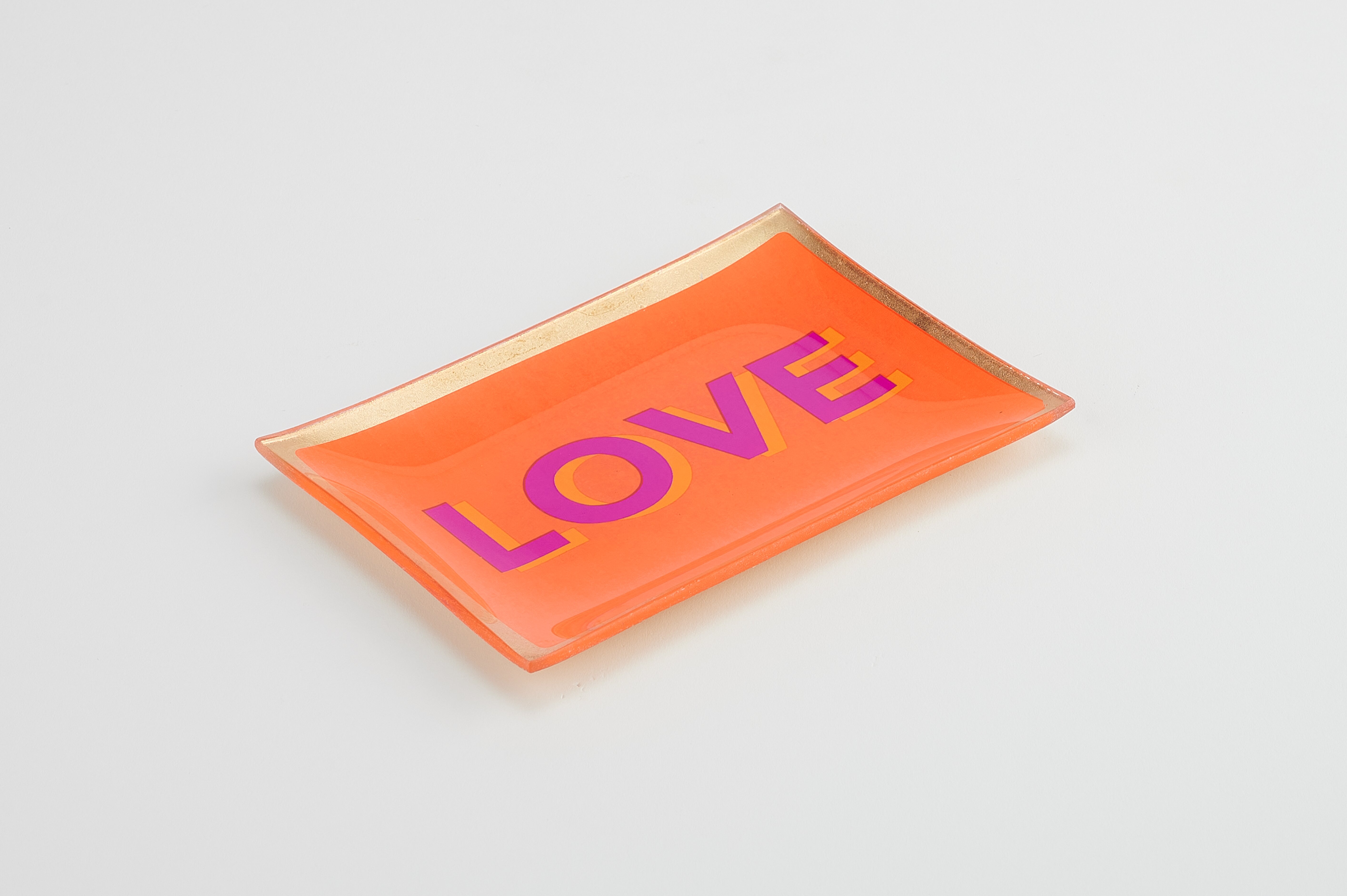 Love Plates, Glasteller M, Love, Goldrand, orange