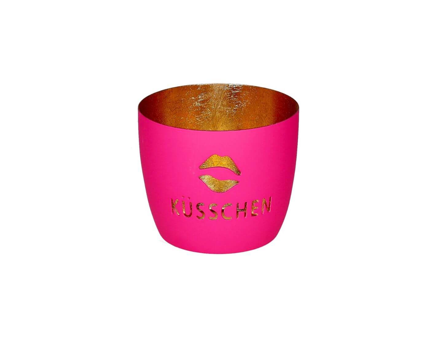 giftcompany-windlicht-kuss-1 Madras, Windlicht, M, Motiv: Küsschen, hot pink/gold