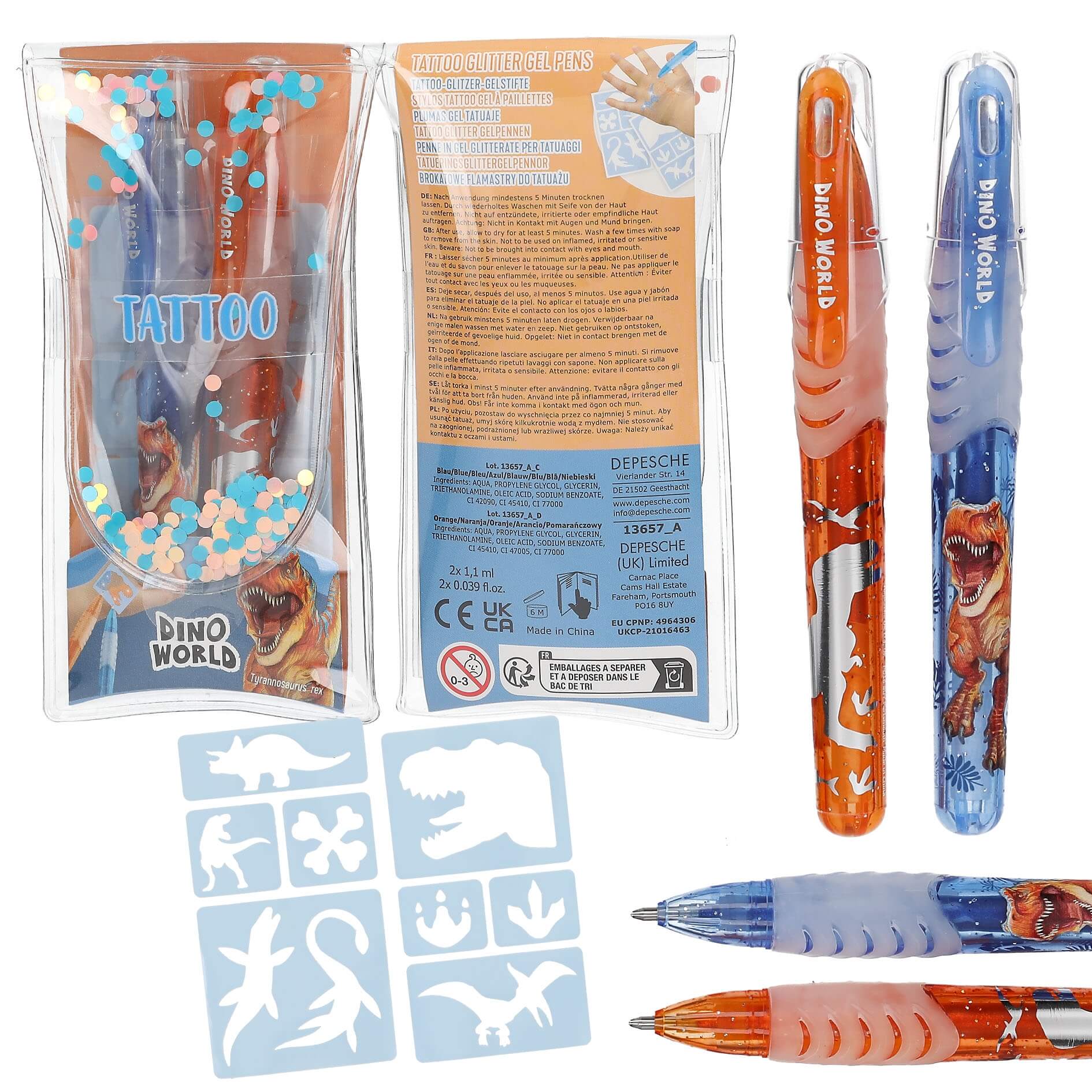 Dino World Tattoo Glitzer Gelstifte-Set (einzeln)