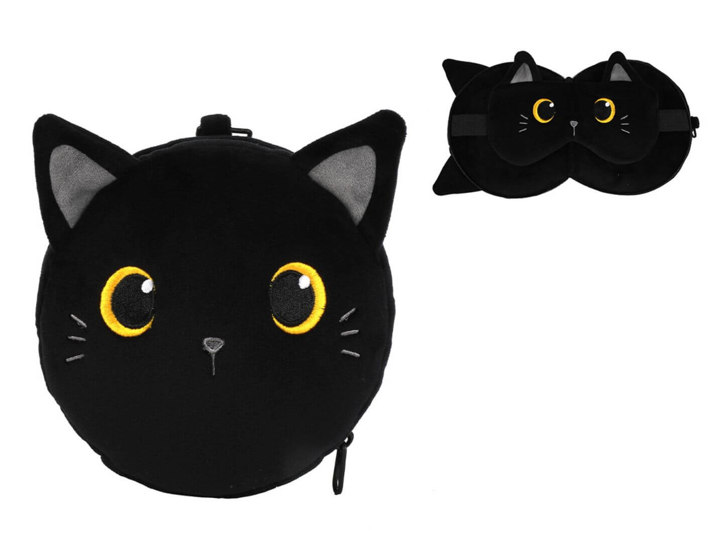 Reisekissen mit Schlafmaske Katze schwarz
