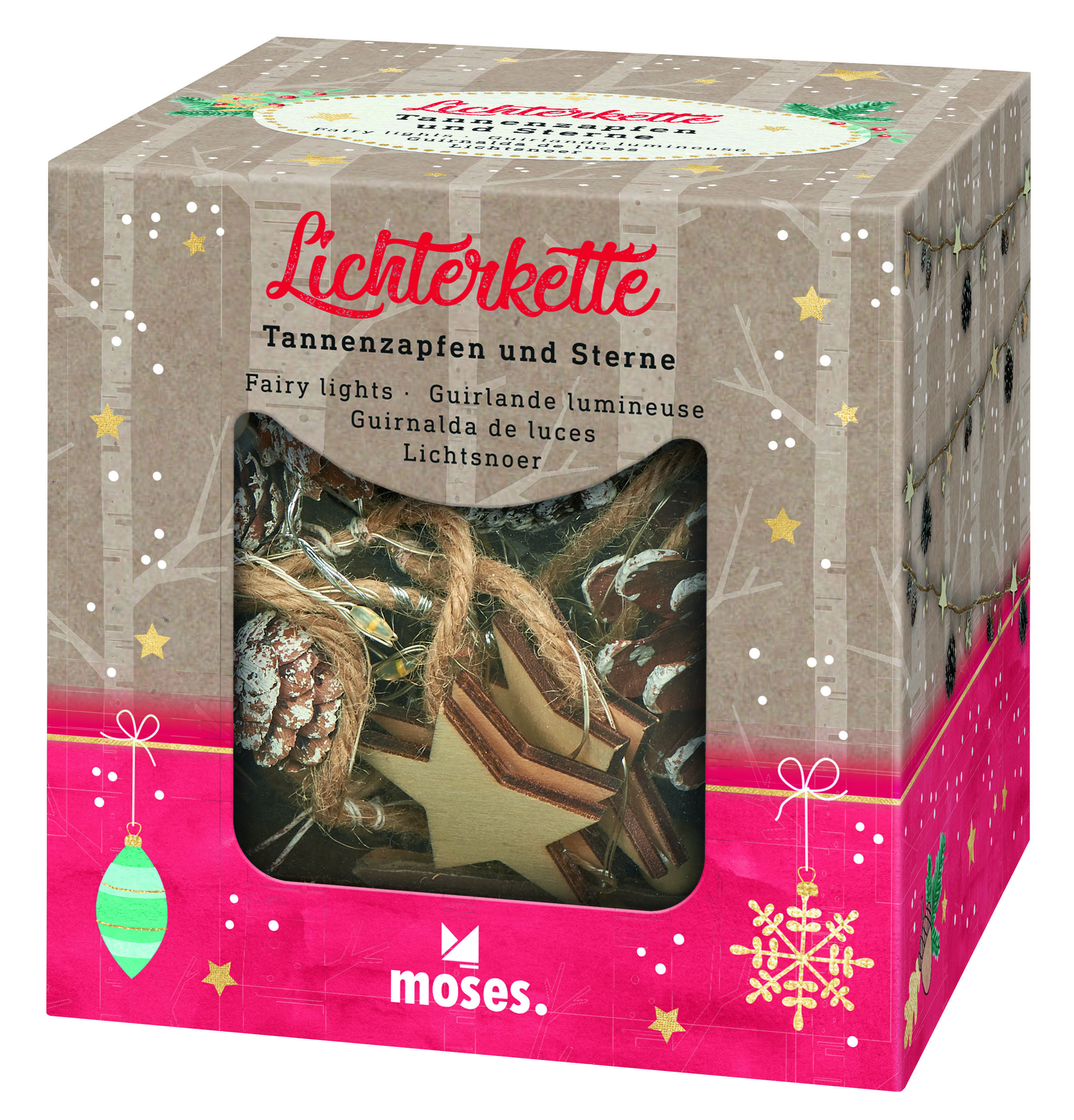 16814 Lichterkette Tannenzapfen und Sterne