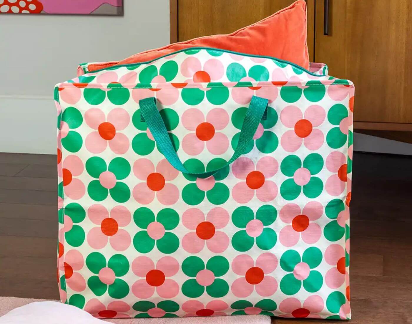 XXL-Tasche Gänseblümchen Pink / Grün