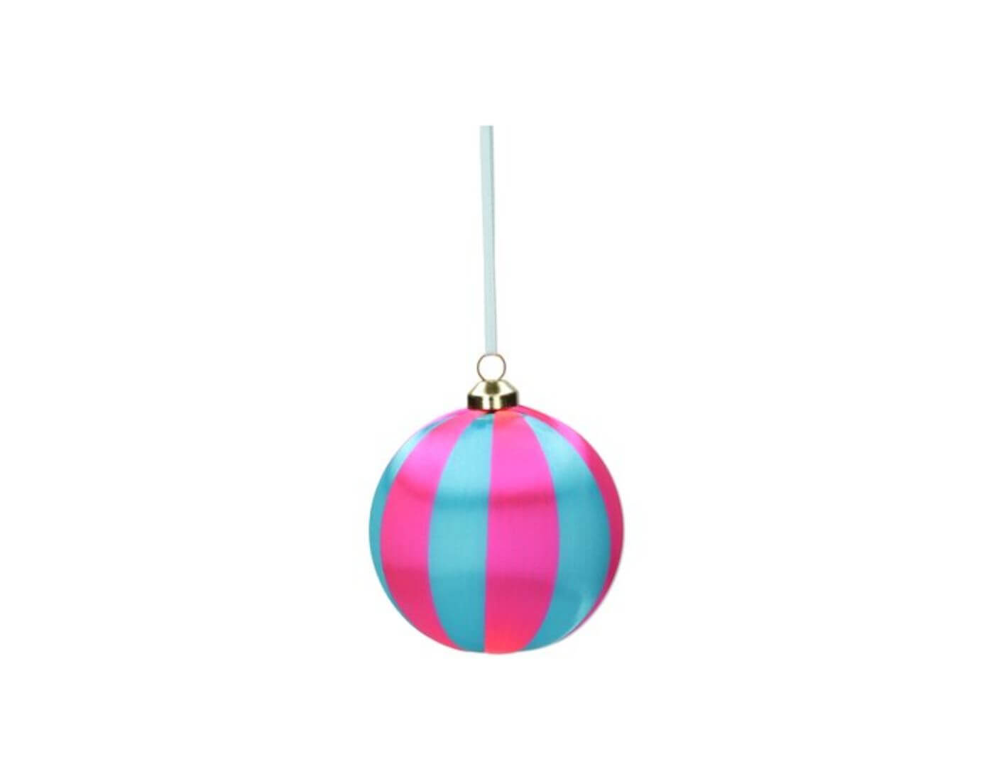 Chinois, Weihnachtskugel, 8cm, Streifen, pink/türkis