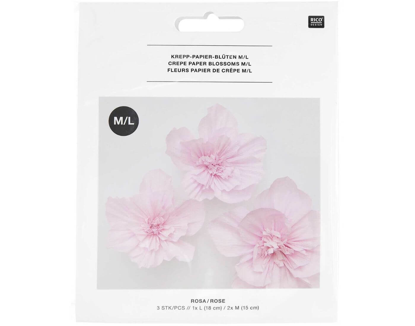Krepppapier Blüten, rosa (3 Stück)