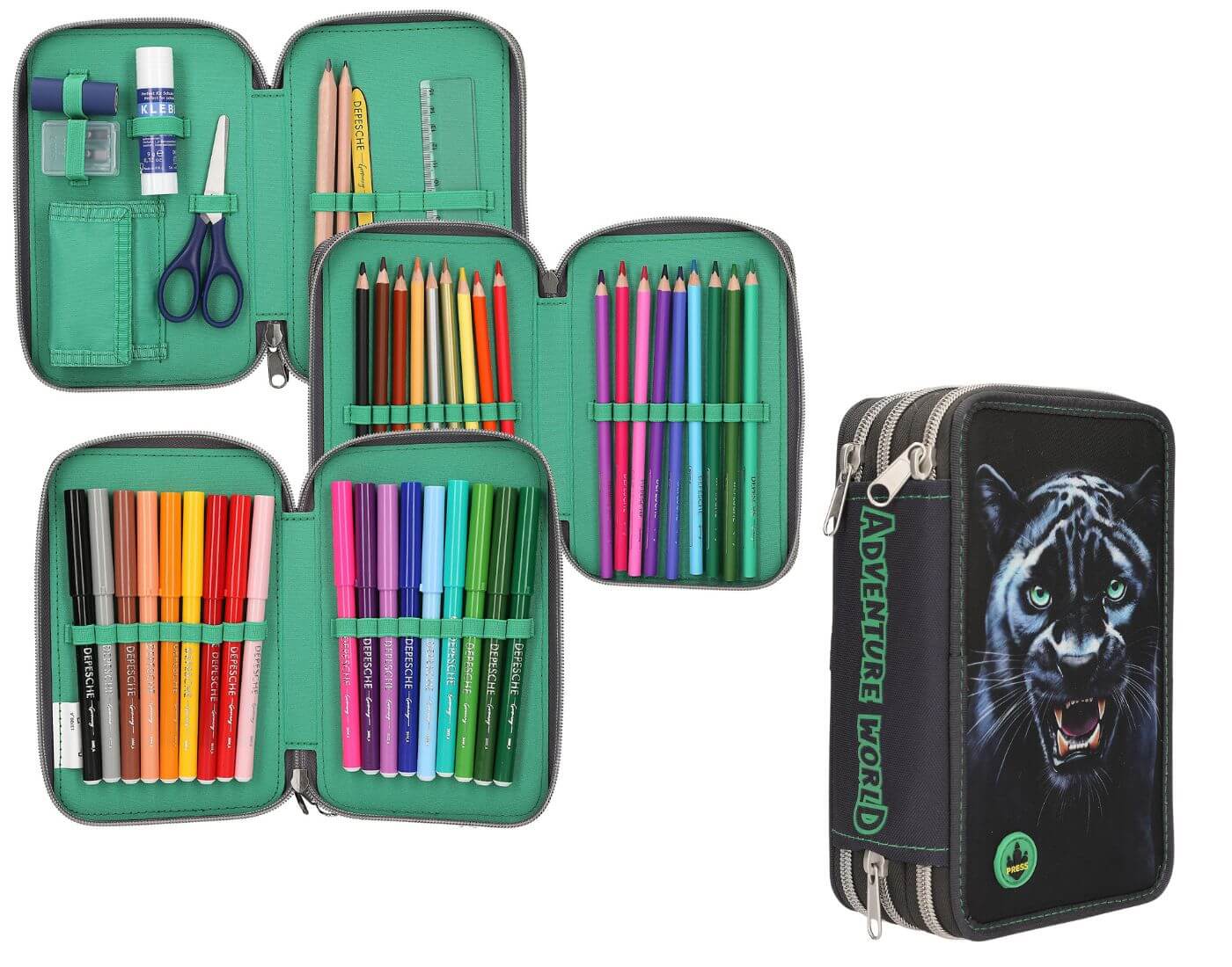 Adventure World 3 Fach Federtasche LED PANTHER