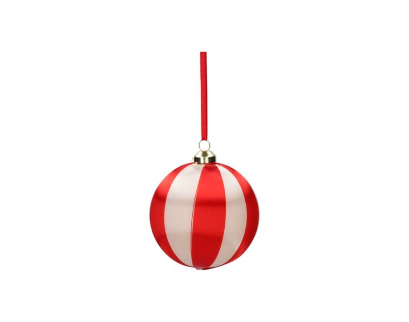 Chinois, Weihnachtskugel, 8cm, Streifen, rot/weiß
