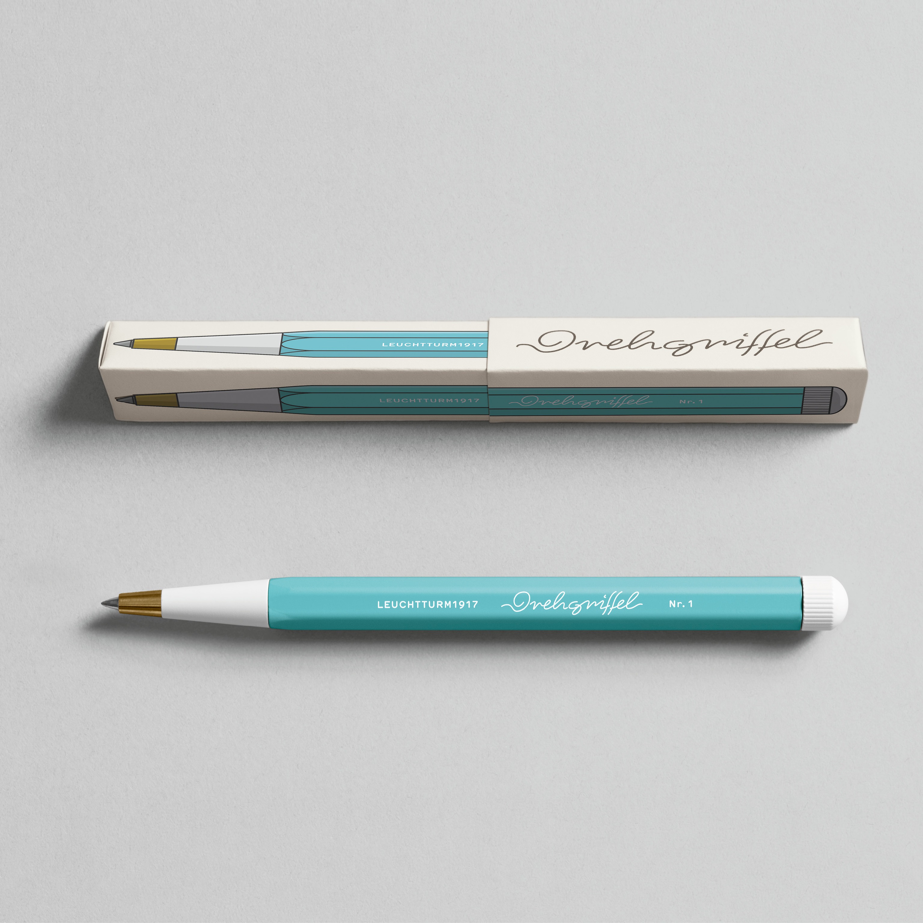 Drehgriffel Nr. 1, Aquamarine - Gelstift mit schwarzer Tinte