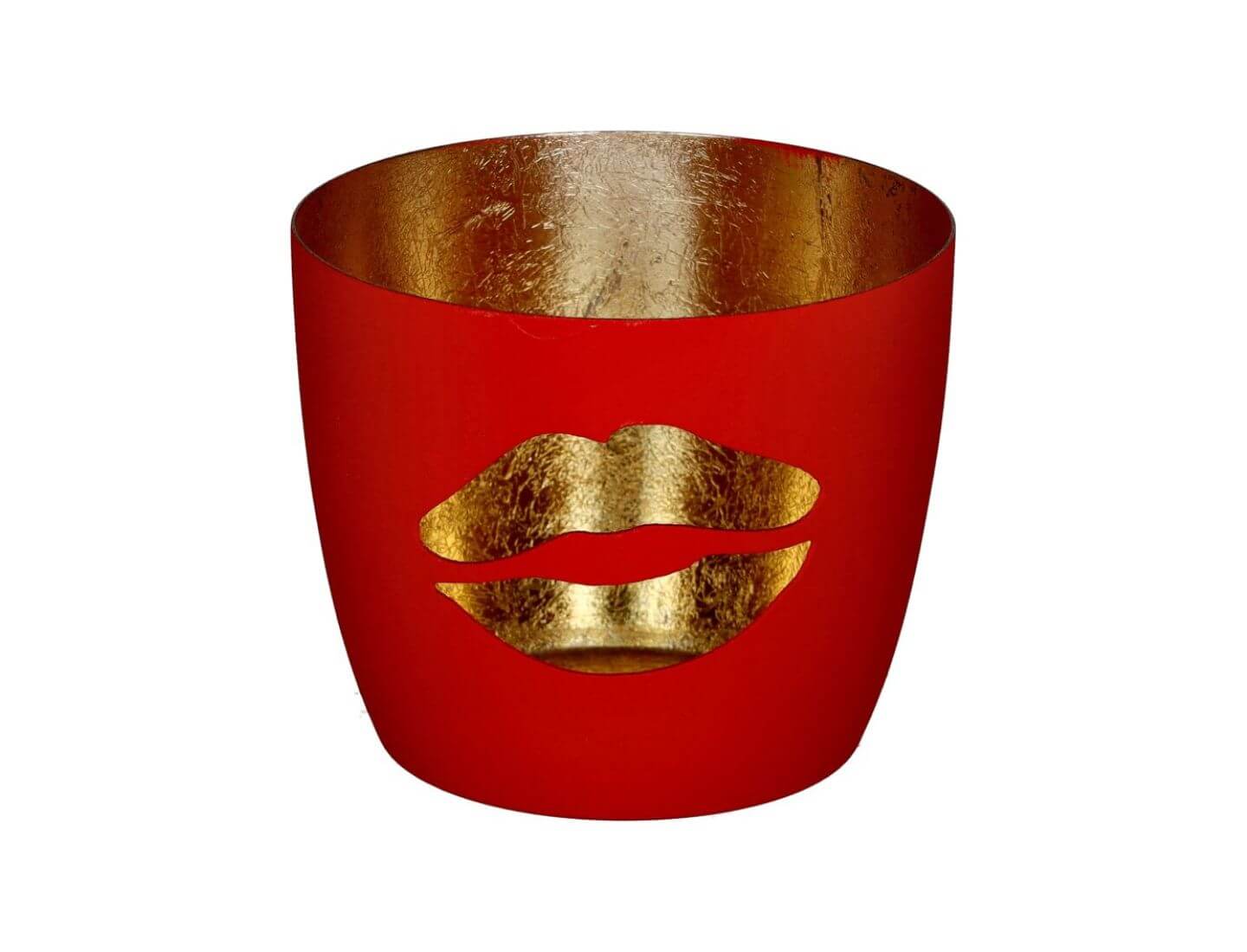 MADRAS Windlicht, M, Lippen - rot/ gold