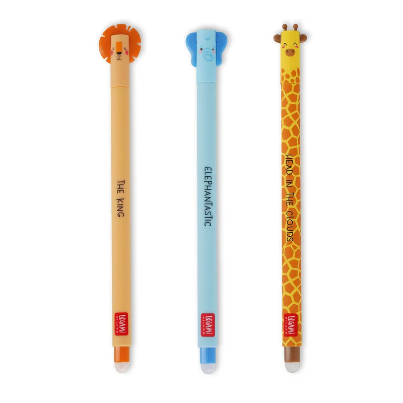 EPSET0003_1 LÖSCHBARE GELSTIFTE - 3er Set Savanne - Giraffe, Löwe, Elefant