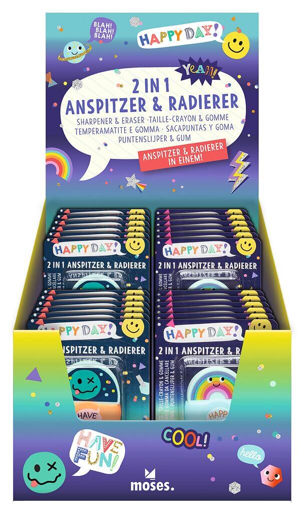 Happy Day 2 in 1 Anspitzer & Radierer (versch. Designs)