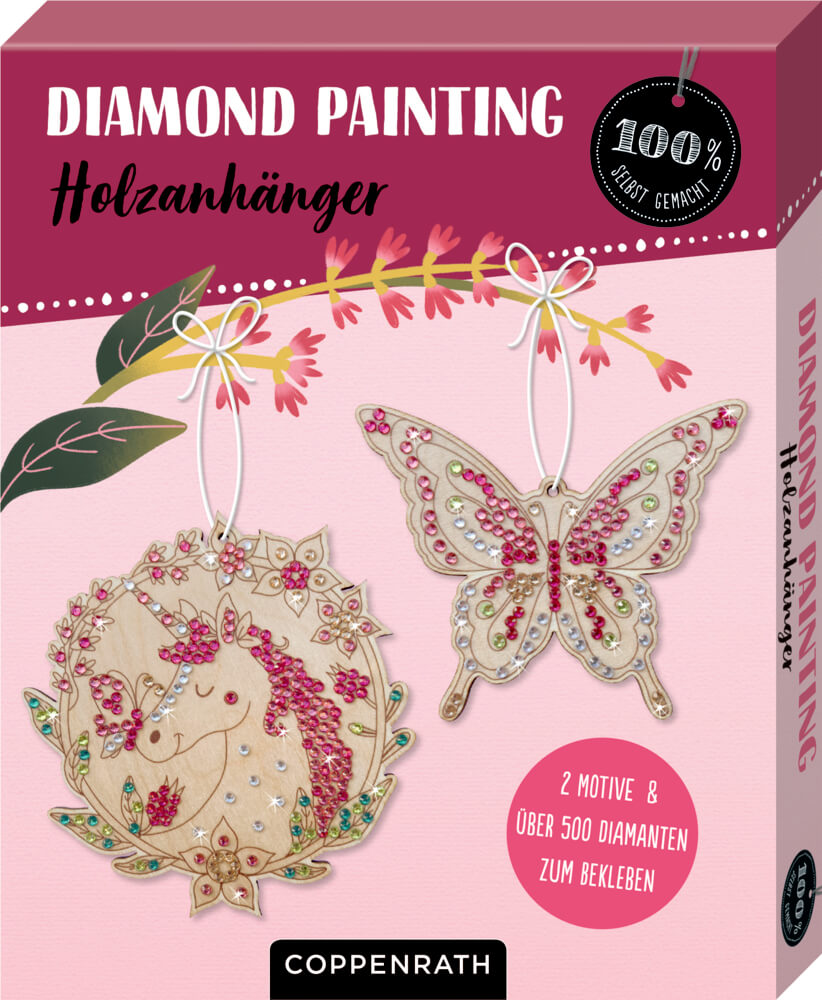 4050003955377 Holzanhänger Diamond Painting (100% selbst gemacht) (einzeln) - Schmetterling & Einhorn / Hase & Fee
