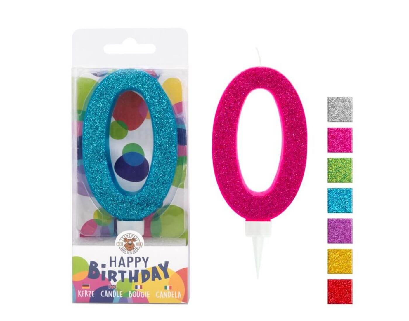 BIRTHDAY FUN Zahlenkerze 0 Glitter Maxi