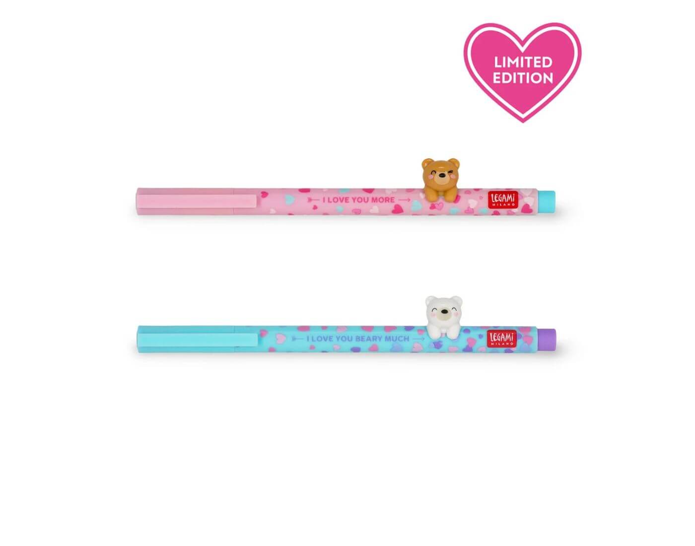 Legami Lovely Friends Set mit 2 Gelstiften - Beary in Love - Valentinstag