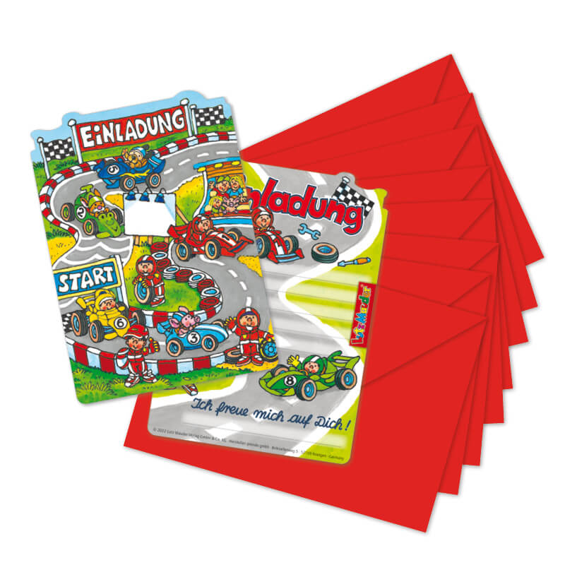 Stanzkarte Einladungs-Set - Rennautos