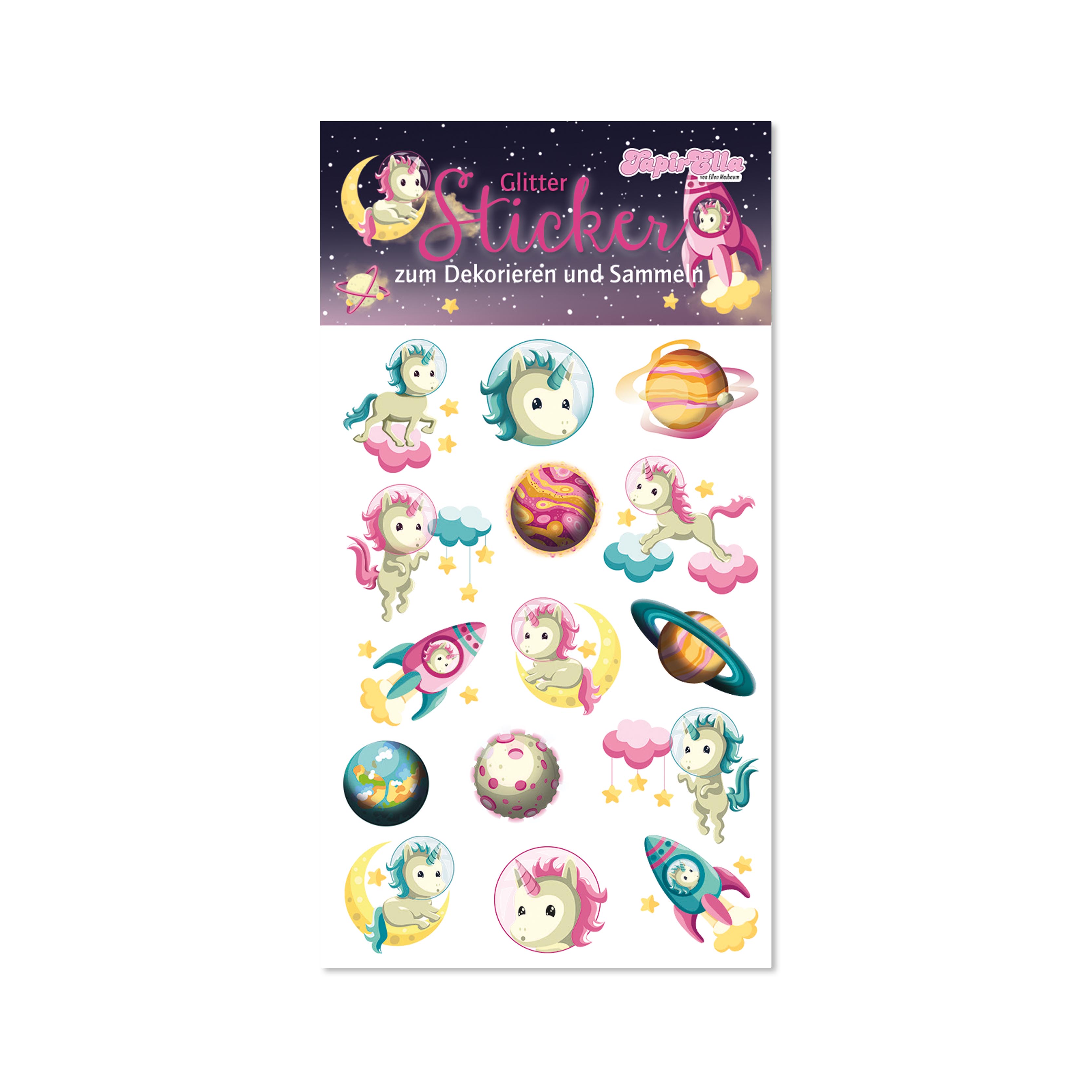 Glitter-Sticker - Space Einhorn