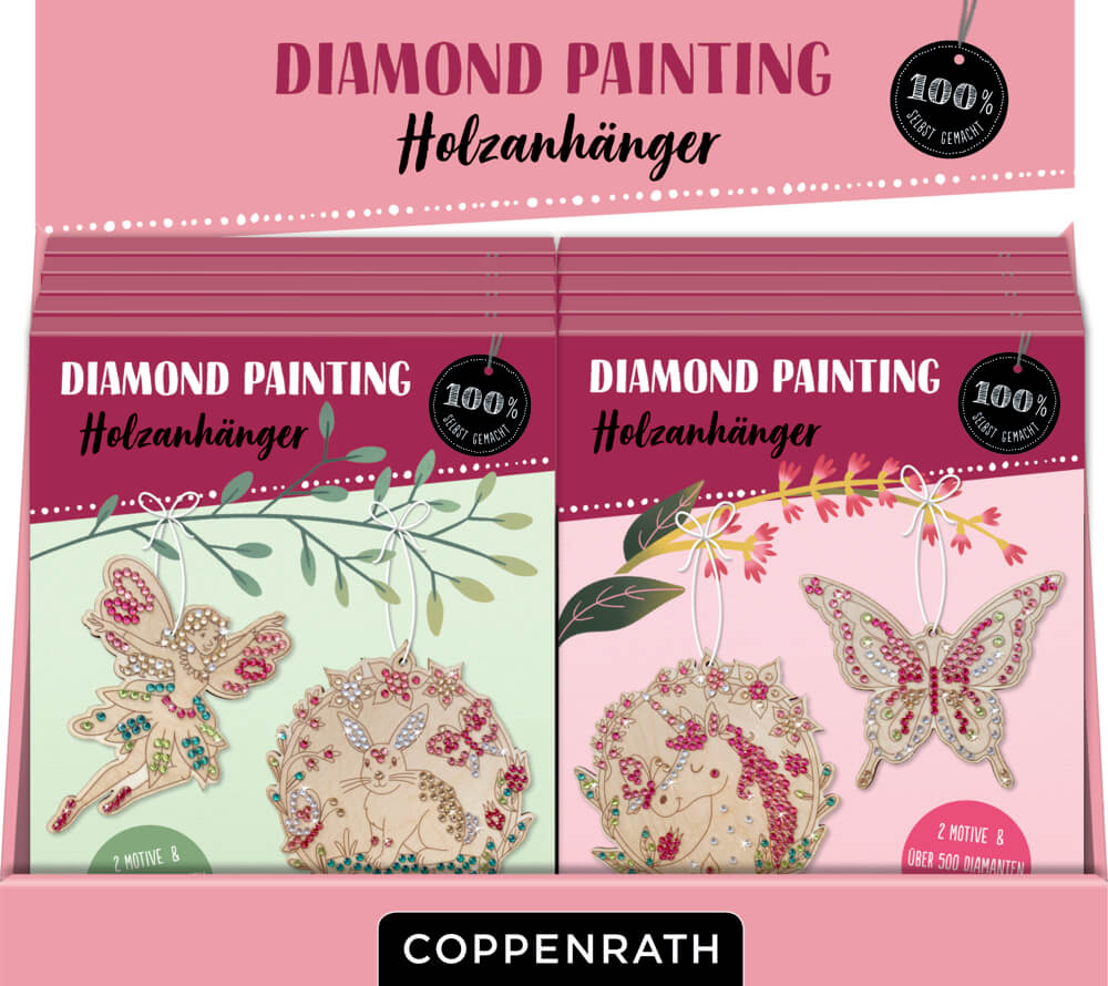 4050003955377_8 Holzanhänger Diamond Painting (100% selbst gemacht) (einzeln) - Schmetterling & Einhorn / Hase & Fee