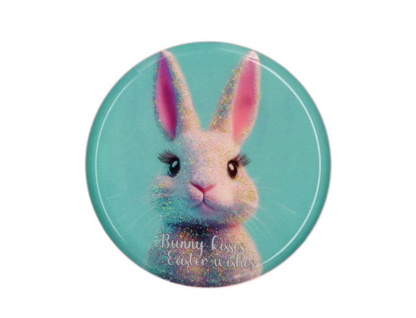 LOVE TRAYS Dekotablett, XS, rund, Glitzer Hase - türkis/weiß
