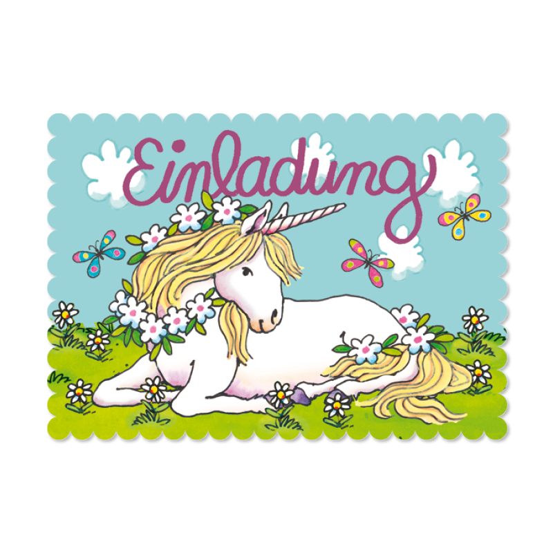 Einhorn Einladungs-Set Stanzkarte