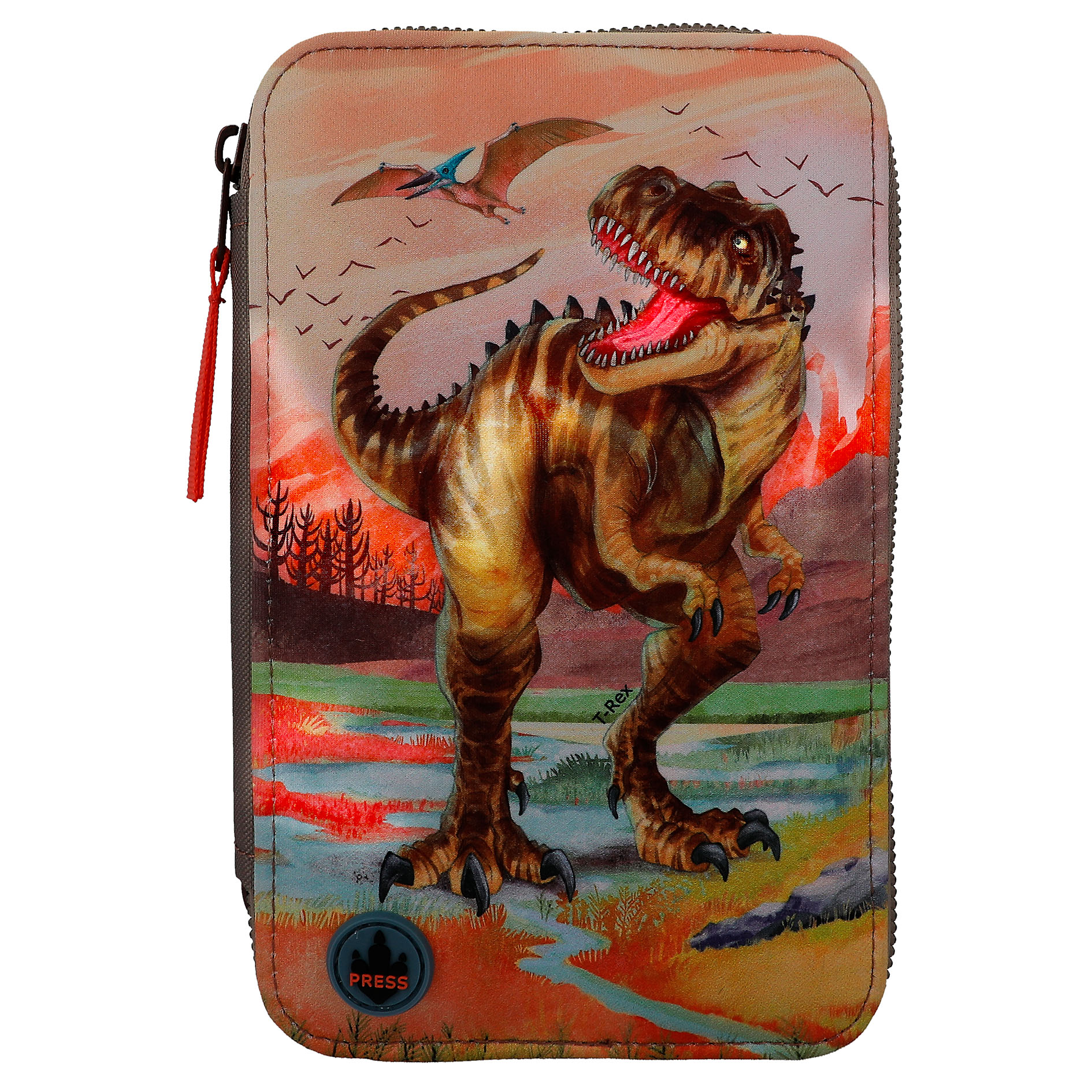Dino World 3-Fach Federtasche LED Khakibraun