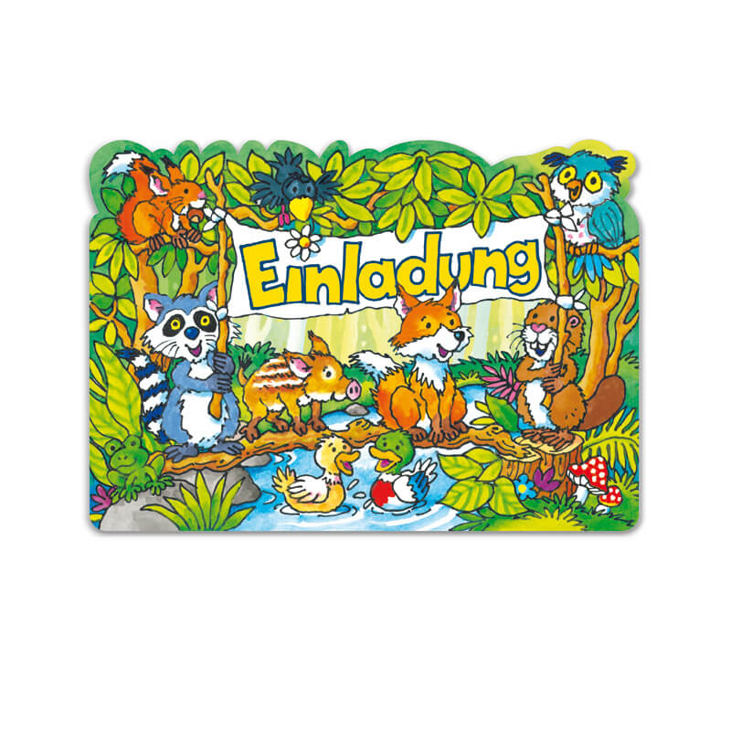 Stanzkarte Einladungs-Set - Waldtiere
