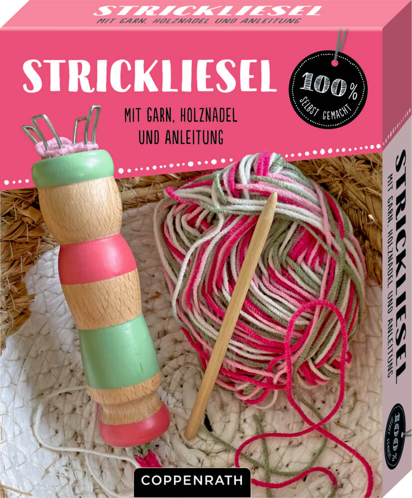 Strickliesel (100% selbst gemacht) - Mit Garn, Holznadel und Anleitung