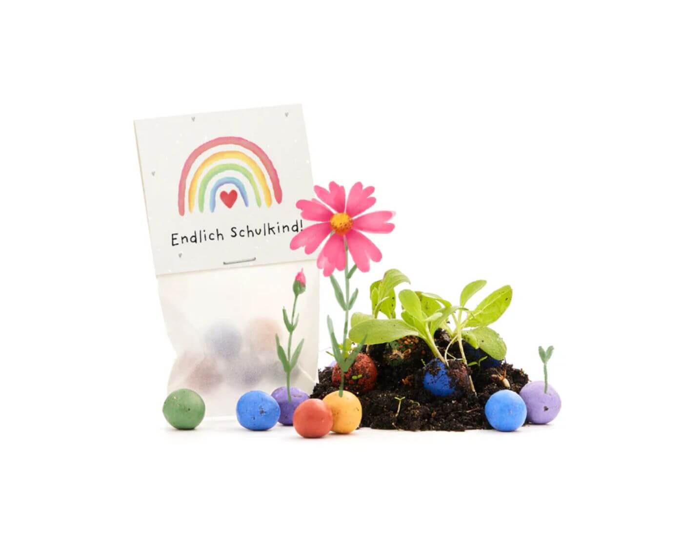 5 Blumenmurmeln im Tütchen zur Einschulung - Endlich Schulkind