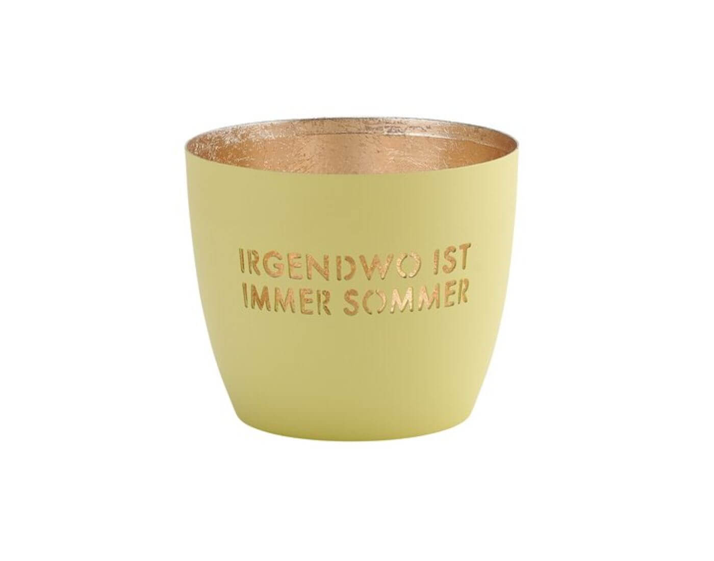 Madras, Windlicht, M, Motiv: Irgendwo ist immer Sommer, pastellgelb/gold