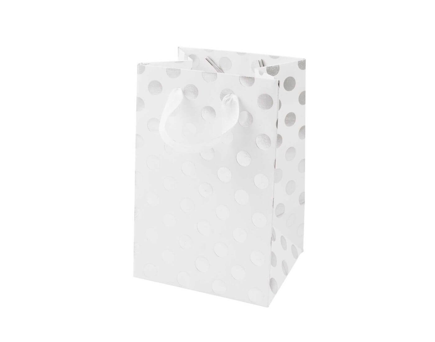 rico-tasche-weiss-silber-1 Paper Poetry Geschenktüte weiß, Punkte silber, S