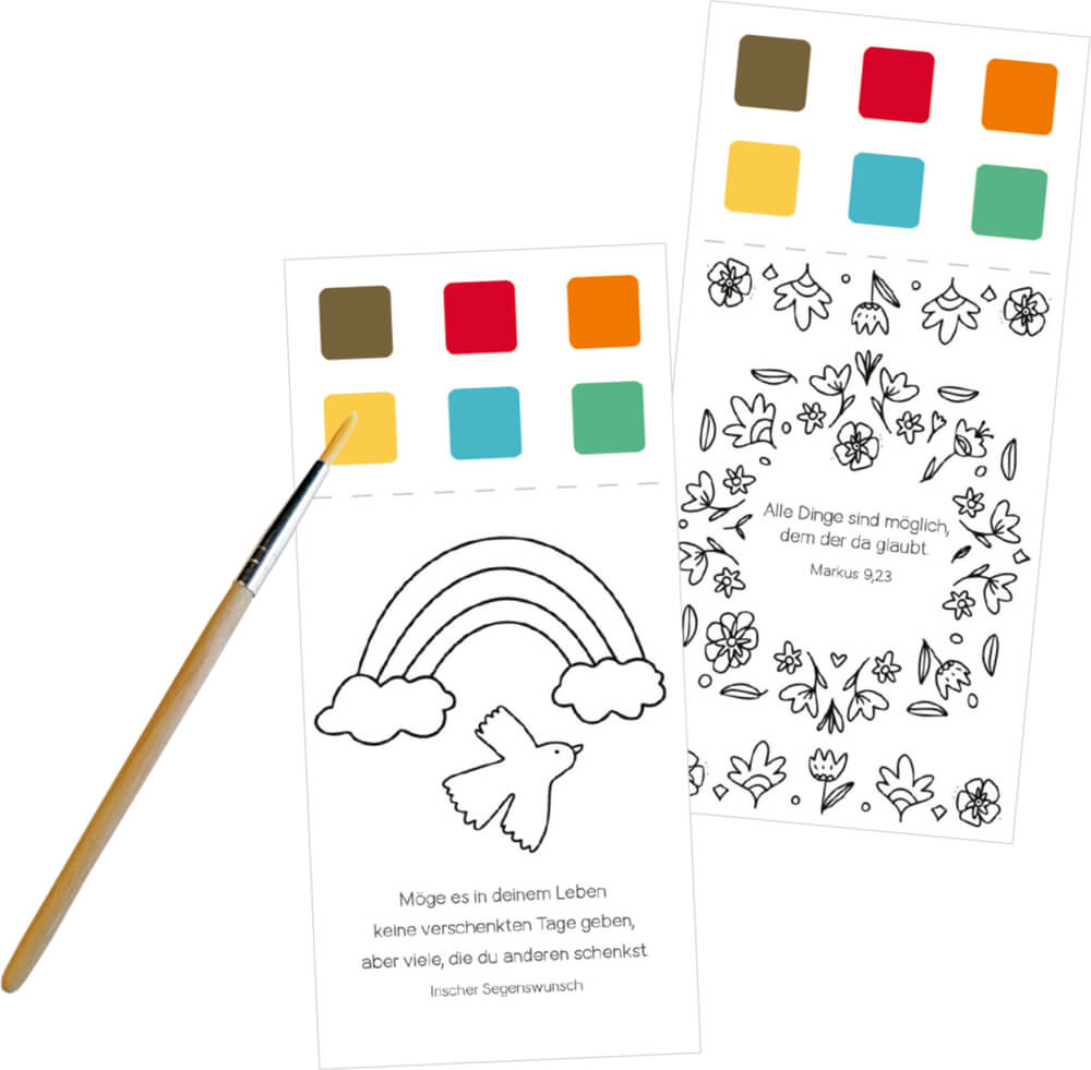 Mini-Malblock mit Farben und Pinsel: Bunte Segenswünsche für dich
