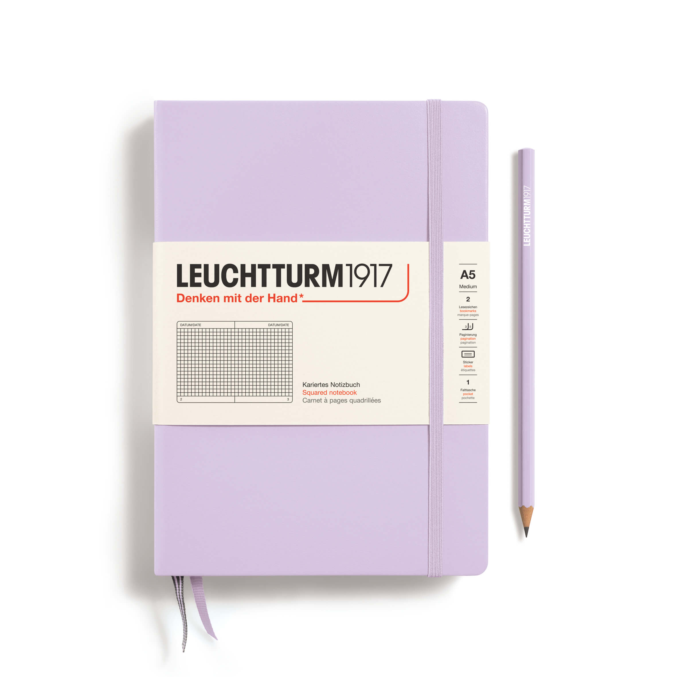 Notizbuch Medium (A5), Hardcover, 251 nummerierte Seiten, Lilac, kariert