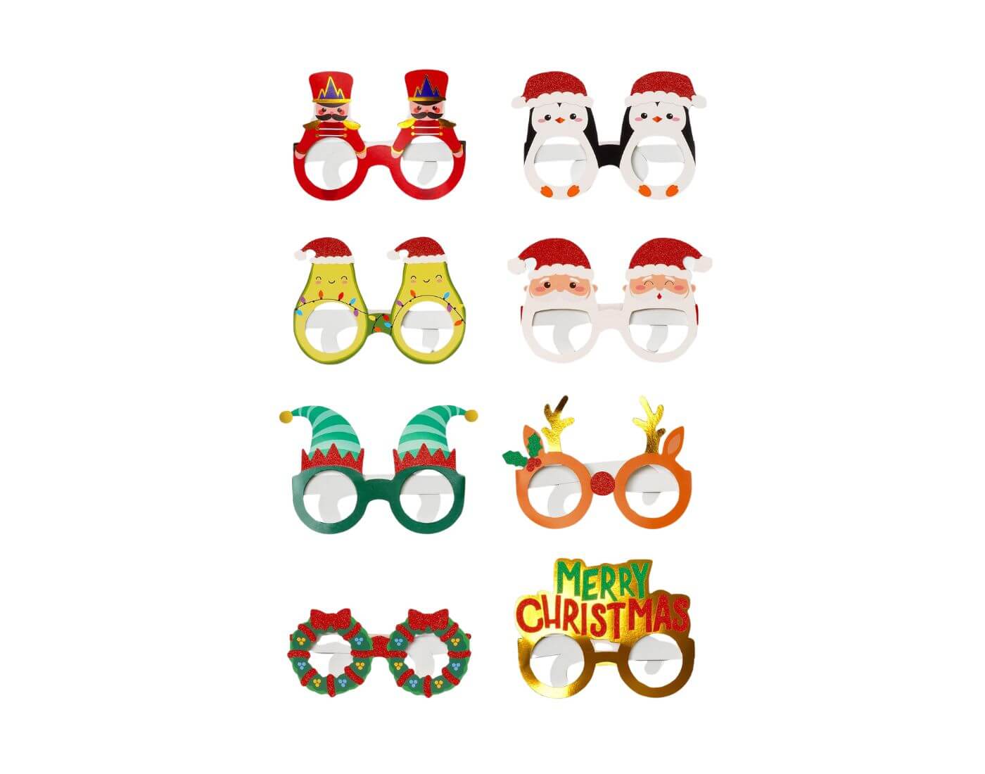 Set mit 8 Weihnachtsbrillen aus Papier