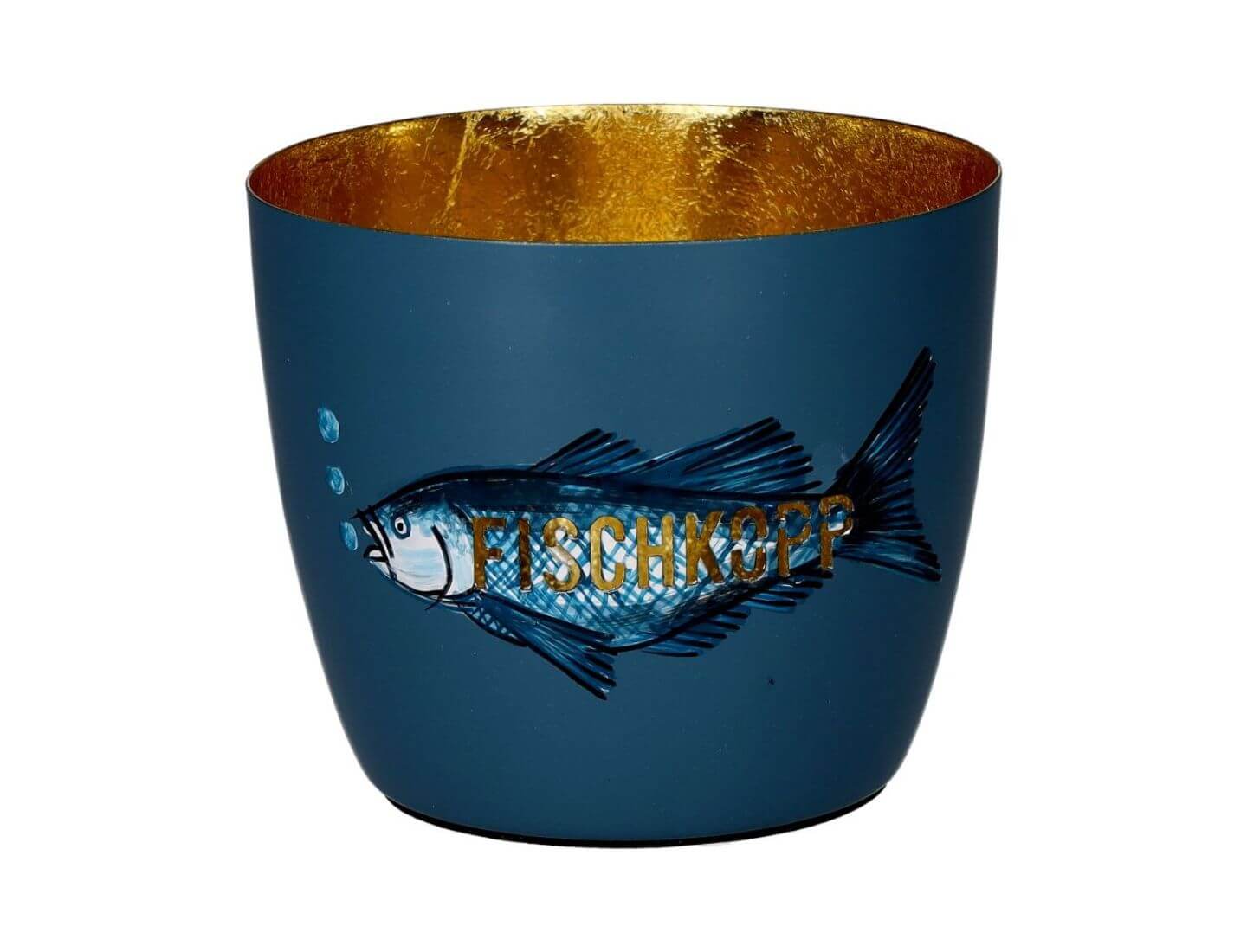 MADRAS Windlicht M, Fischkopp - blau/ gold