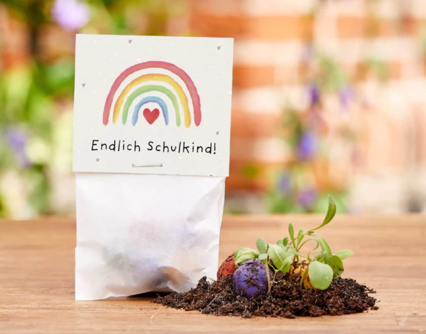 5 Blumenmurmeln im Tütchen zur Einschulung - Endlich Schulkind
