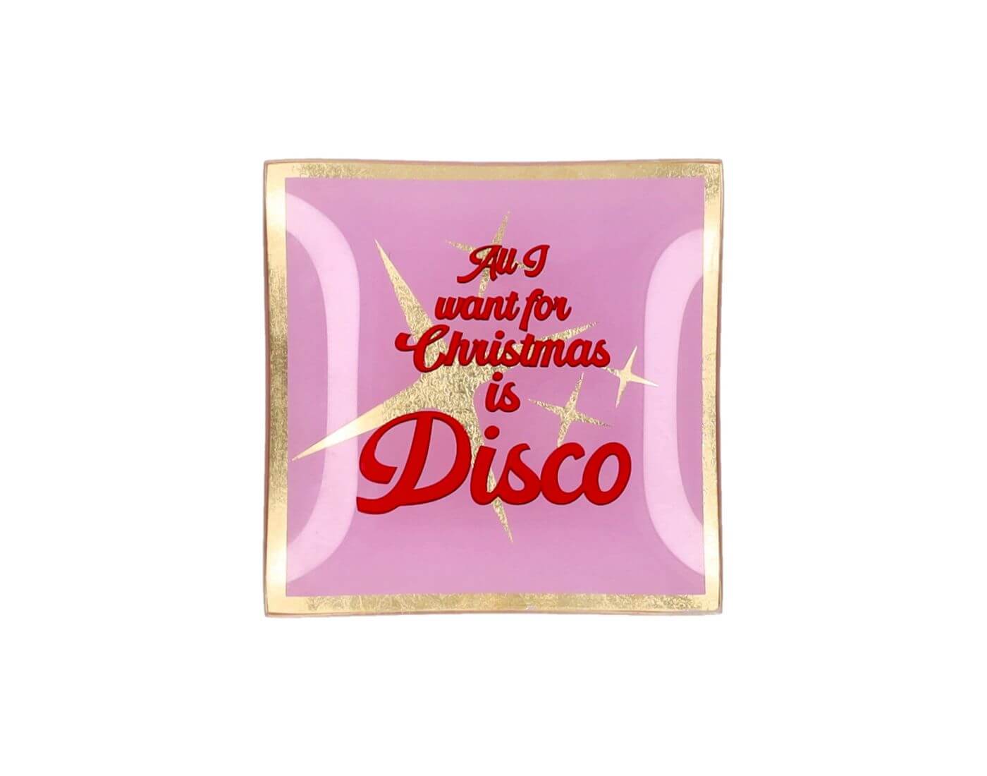 Love Plates, Glasteller S, Motiv: All i want for Christmas is Disco, rosa/rot
